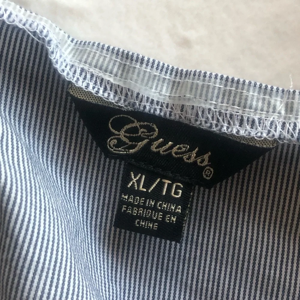 Guess Pinstripe Corset Button Up Light Blue - Picture 3 of 5